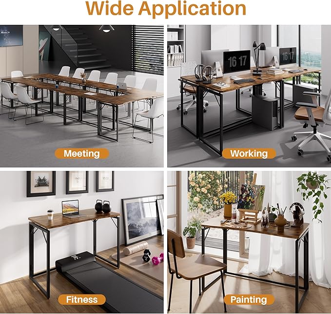 JOYMOOP Folding Desk Rustic Brown - 40", No Assembly Foldable Desk for Home, Office - Middle Size, Wooden Top Folding Computer Desk for Working, Writing, Studying