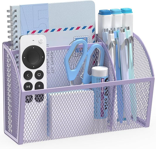 YINGHUA Strong Magnetic Pen Holder for Whiteboard and Refrigerator 3 Compartments Metal Mesh Organizer Space Saving Shelf for Office School Home and Locker - Purple