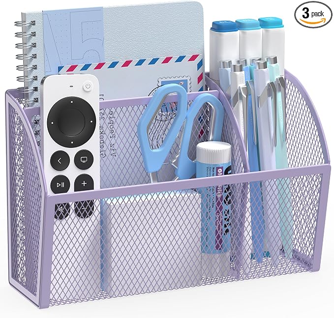 YINGHUA Strong Magnetic Pen Holder for Whiteboard and Refrigerator 3 Compartments Metal Mesh Organizer Space Saving Shelf for Office School Home and Locker - Purple
