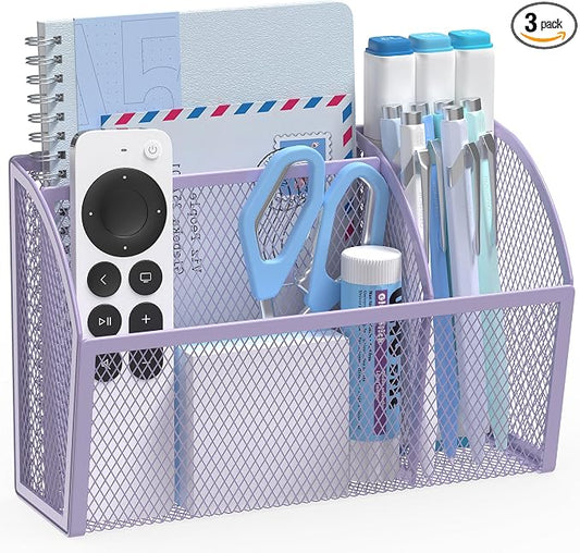 YINGHUA Strong Magnetic Pen Holder for Whiteboard and Refrigerator 3 Compartments Metal Mesh Organizer Space Saving Shelf for Office School Home and Locker - Purple