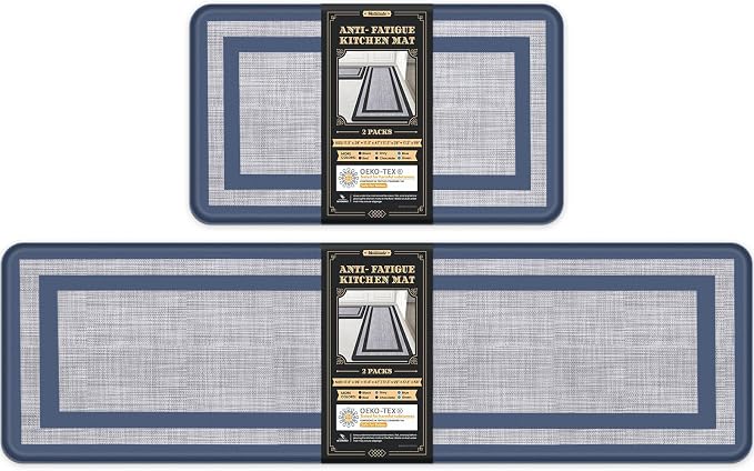 Mattitude Kitchen Mats Set of 2 Cushioned Rugs 0.47 inch Thick Anti-Fatigue Mats for Kitchen Floor,Waterproof Non-Slip Mats and Rugs Set for Office,Floor,Laundry 17.3"×29"+17.3"×59",Blue