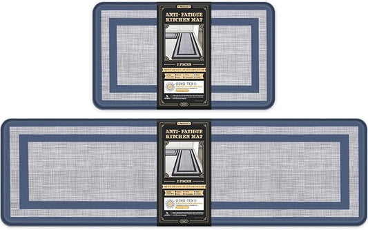 Mattitude Kitchen Mats Set of 2 Cushioned Rugs 0.47 inch Thick Anti-Fatigue Mats for Kitchen Floor,Waterproof Non-Slip Mats and Rugs Set for Office,Floor,Laundry 17.3"×29"+17.3"×59",Blue