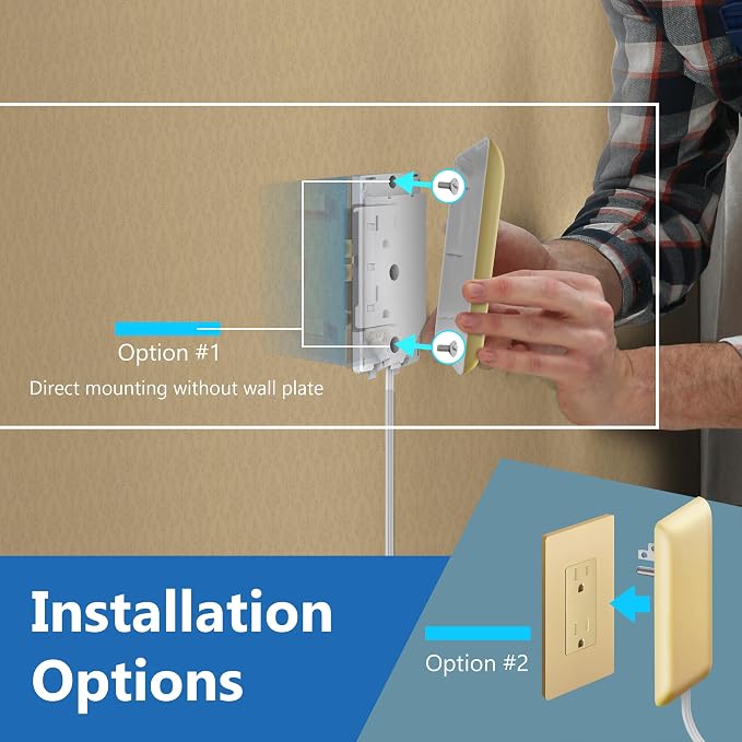 LIDER Outlet Extender with 3 Receptacles, 12W USB-A & USB-C, Ultra-Thin Wall Plate Plug with Cord Extender, 3-Outlet Power Strip, Flat-Face, 3ft Cord, 1625W, ETL Listed, Matte Gold