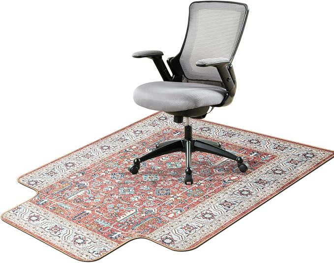 46" X 60" Office Chair Mat for Hardwood and Tile Floors, Under Desk Chair Mat for Carpet Protector Rolling Computer Chairs, Machine Washable Non-Slip Area Rug, Red Brown