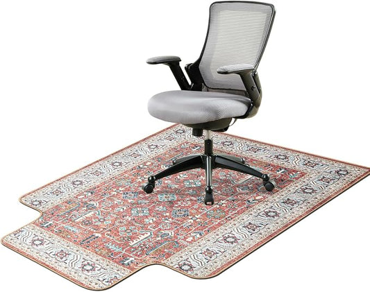 46" X 60" Office Chair Mat for Hardwood and Tile Floors, Under Desk Chair Mat for Carpet Protector Rolling Computer Chairs, Machine Washable Non-Slip Area Rug, Red Brown