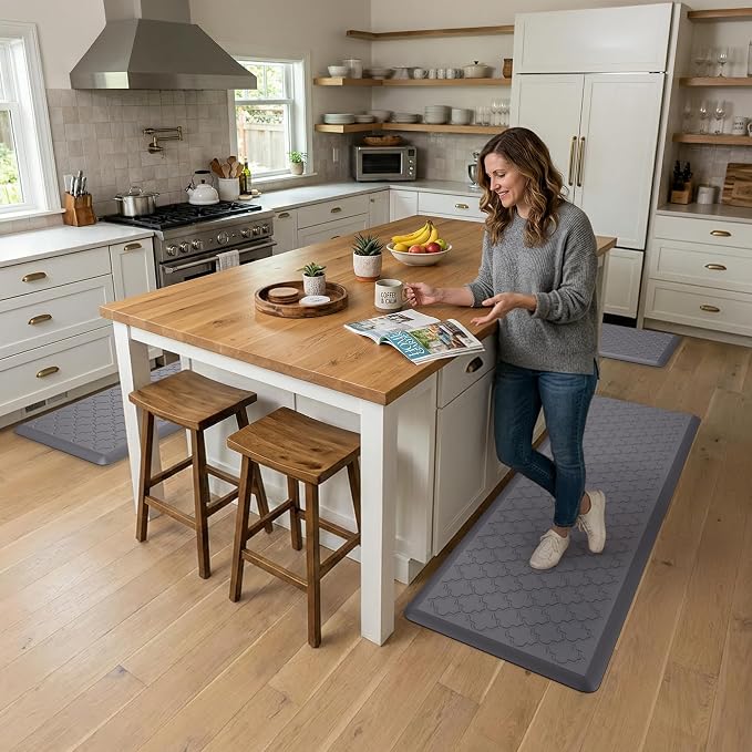 Kitchen Mat Cushioned Anti Fatigue for Floor, Non-Slip Waterproof Comfort Rug for Kitchen Sink, Standing Desk & Laundry, 17.3"x60", Grey
