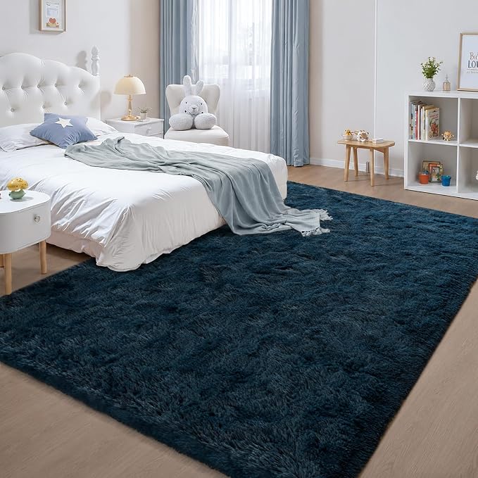 Zentavio Navy Blue Area Rugs for Living Room Boys Rugs for Bedroom 6x9 Large Shag Washable Carpet Soft Furry Fluffy Aesthetic Kids Playroom Rugs for Teen Home Decor