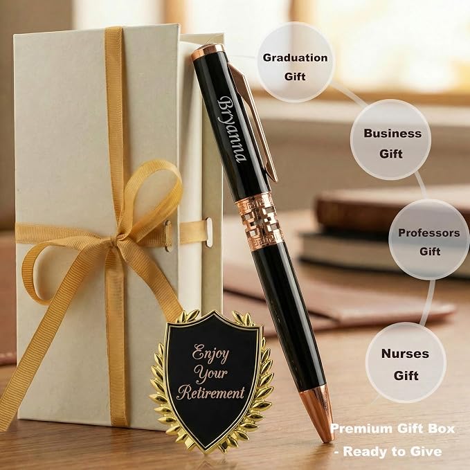 Yastar Personalized Ballpoint Pen Luxury Pen with a Custom Medal - Engraving with your Message Names Company Names Phone Number Gift for Business Men Women Friends Business Employees