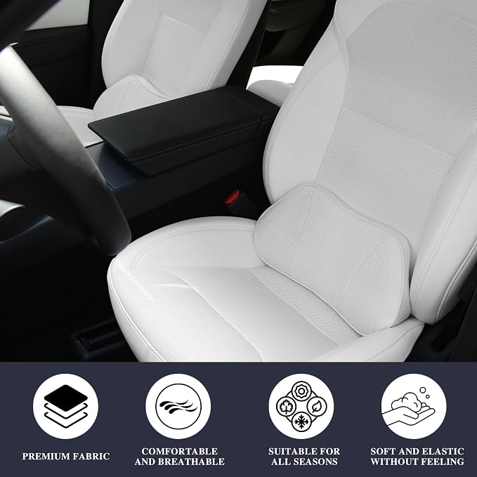 Car Lumbar Support Pillow for Driving Seat, White, 1 Pack | Leather Memory Foam Lumbar Cushion for Lower Back Pain Relief, Universal Back Support for Driving, Home & Office Chairs