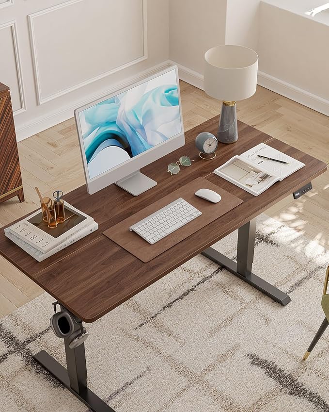 CubiCubi 63 x 28 Large Standing Desk, Height Adjustable Electric Computer Desk, 28" Deep Desktop, Sit Stand up Home Office Workstations with 4 Preset Heights, Black Walnut