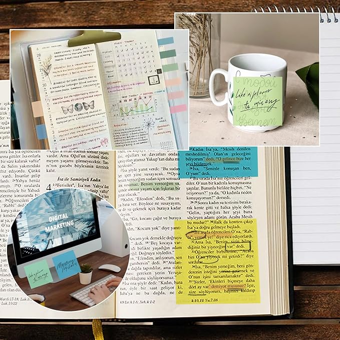 Vuzvuv 1120 Sheets Transparent Clear Sticky Notes with Pen,3x3 Inch Bulk Translucent Sticky Notes Set for Bible Tabs, Book Tabs, Office School Supplies(Rainbow Colors)