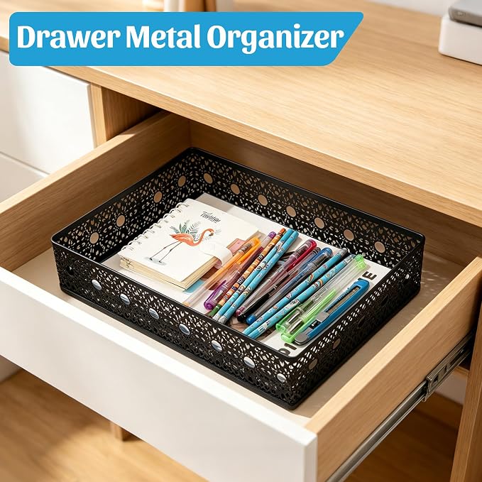 Letter Desk Tray Organizer, Metal Mesh File Basket for Office Home | Decoration Drawer Trays, Large Capacity Heavy-Duty Storage Box, Desktop Bin for Document, A4 Printer Paper, Mail, Paperwork