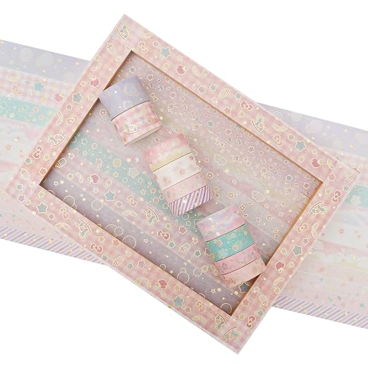 Creative Washi Tape Set 10 Rolls Gold Foil Print Decorative Masking Tapes for Arts, DIY Crafts, Journals, Planners, Scrapbook, Wrapping (Cute Sweety)