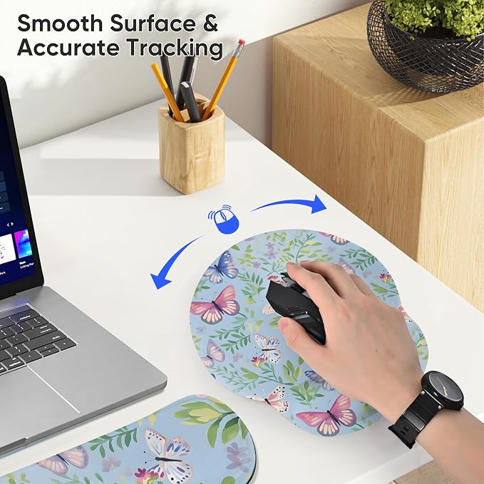 Ergonomic Keyboard Mouse Pad Wrist Rest Support Set for Laptop/Computer/Desktop,Memory Foam Hand Rest Wrist Cushion for Gaming/Office,Lightweight Comfortable & Pain Relief (Butterflies)