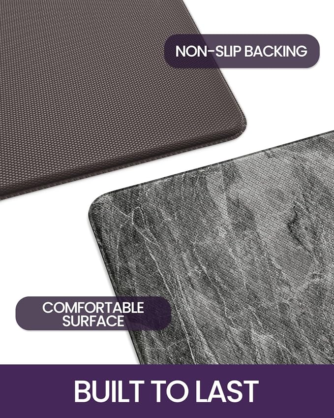 DEXI Kitchen Floor Mats Cushioned Anti Fatigue, 23x107 Dark Grey Marble | Runner Rug Wide Standing Comfort, Waterproof Oil-proof, Memory Foam Padded for Front Sink Laundry