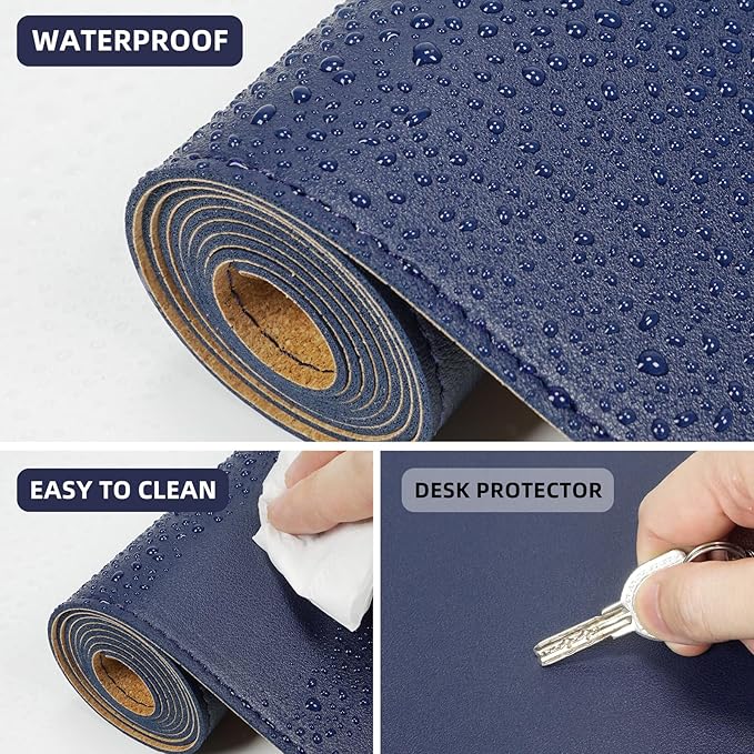 AFIING Desk Mat, Blue, 35.4" x 17", Cork Desk pad Protector | Dual-Sided Cork & PU Leather, Waterproof, Non-Slip for Mouse Pad, Office, Home & Writing