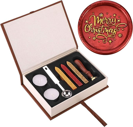 Yoption Merry Christmas Snowflake Star Wax Seal Stamp Kit with Sealing Wax Sticks and Gift Box for Wedding, Party Invitations, Christmas, Envelopes