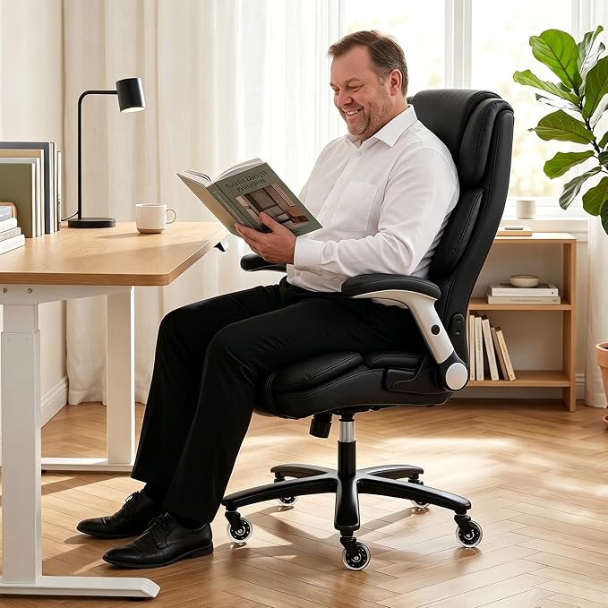 HOMCOM 400 Lbs Heavy Duty Office Chair with Adjustable Lumbar Support Black | Inflatable Adjustable Lumbar Support, Heavy Duty High Back Desk Chair, Pet-Friendly Fabric, 4-Level Gas Lift