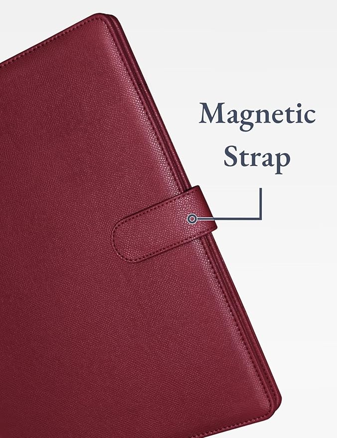 Mymazn Padfolio Portfolio Folder, Faux Leather Interview Resume Folder with Document Organizer & Business Card Holder, Letter-Sized Notepad Legal Pad Holder for Men Women (Dark Red)