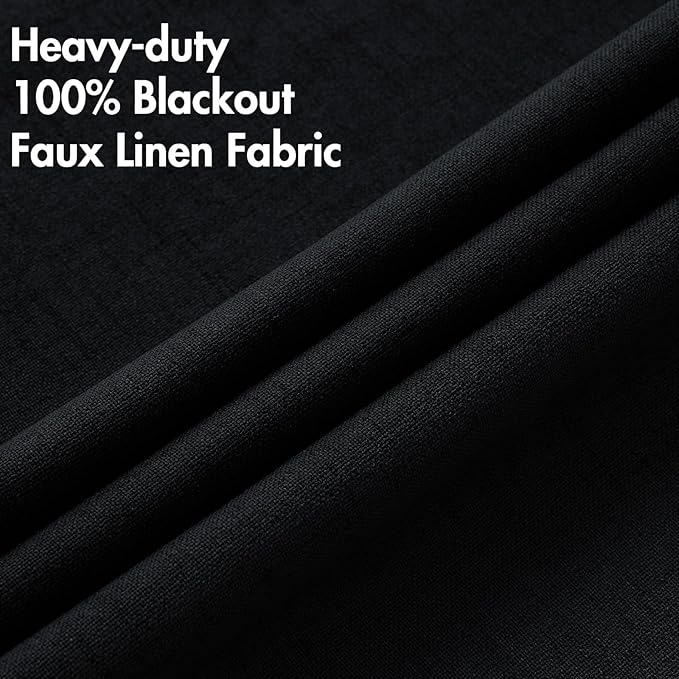MIULEE Linen Texture 90 Inches Curtains for Bedroom 100% Blackout Thermal Insulated Halloween Black Curtains Grommet Room Darkening Drapes for Living Room 52x90 Inch (2 Panels)