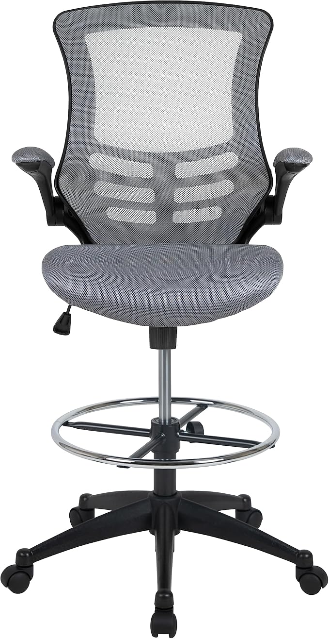 Flash Furniture Kelista Mid-Back Swivel Office Chair with Adjustable Seat Height, Ergonomic Mesh Desk Chair with Flip-Up Armrests, Dark Gray | Adjustable Foot Ring, Mid-Back, Flip-Up Arms, Mesh Back