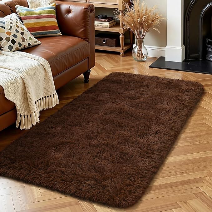 HOMORE Runner Rug 2x4 Brown Rug for Bedroom, Fluffy Runner Rugs for Hallway Bedside, Long Rugs for Living Room Kids Room, Soft Carpet for Dorm Indroor Entrance