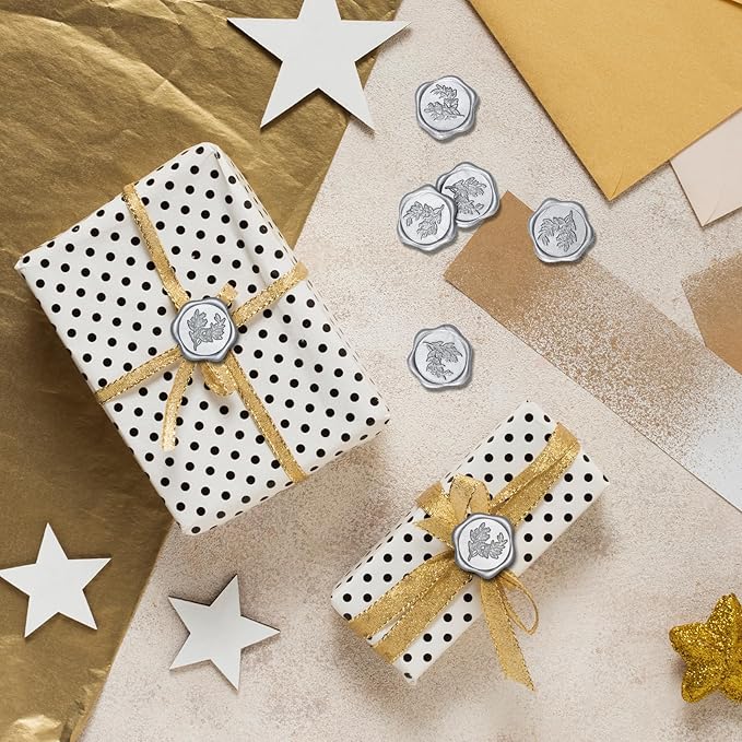 UNIQOOO Wax Seal Stickers - Eucalyptus Wedding Invitation Envelope Seal Sticker, 50 Pcs Self- Adhesive Silver Stickers, Perfect for Invitation, Christmas, Gift Wrapping, Party