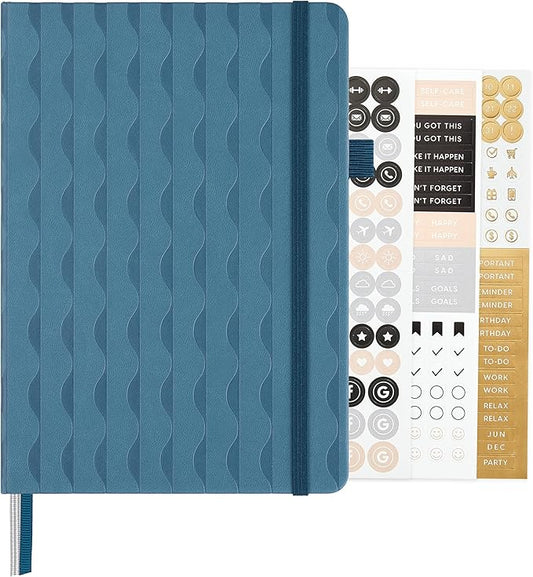 &And Per Se Dotted Journal Notebook, A5 Hardcover Aesthetic Dotted Notebook – 160 Pages 100gsm Thick Dot Grid Paper, 3 Sticker Sheets – Gift-Ready Journaling Kit for Women (Blue)