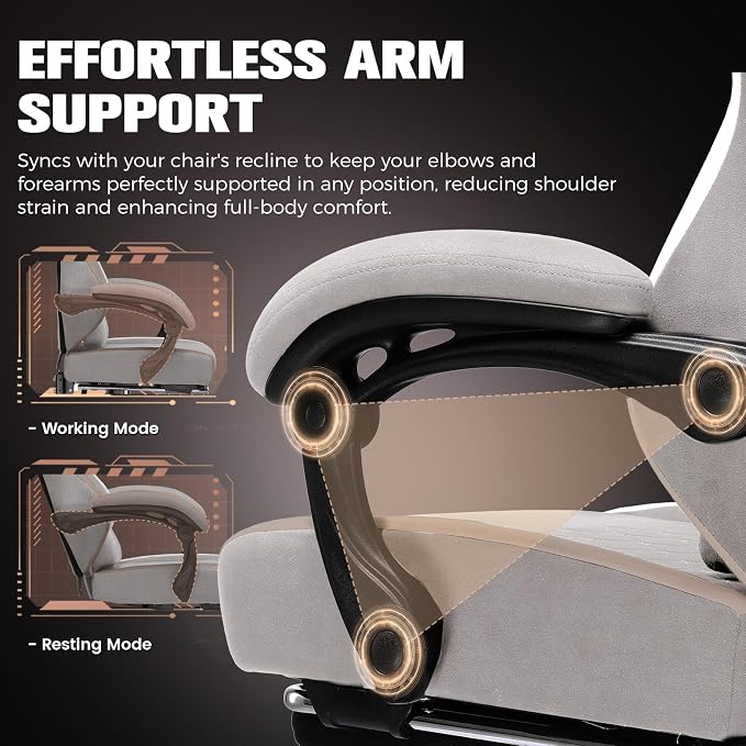 GTPLAYER Big and Tall Gaming Chair 350lbs Heavy Duty Office Chair with Foot Rest,High Back Pocket Spring Ergonomic Computer Chair for Adults,Wide Comfy Seated Cushion with Linkage Armrests,Light Brown