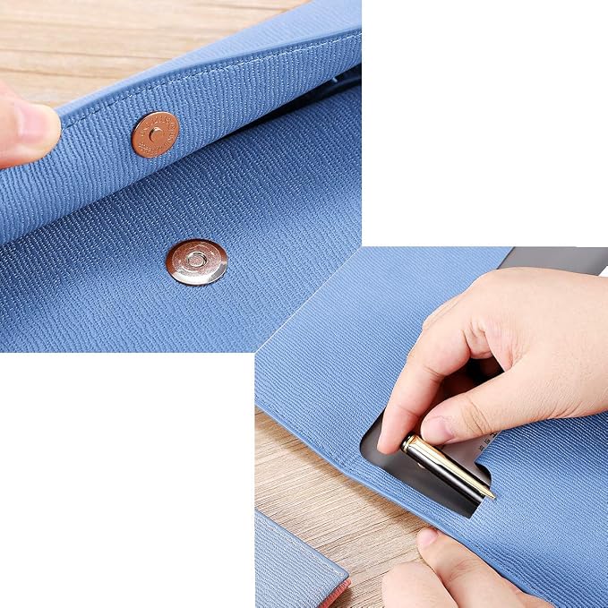 PU Leather A4 File Folder Document Holder Waterproof Portfolio Envelope Folder Case with Snap Closure Blue