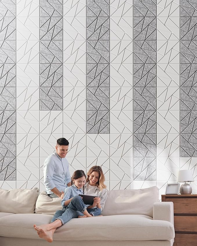 18-Pack Acoustic Panels,12"x12"x0.4" Soundproof Wall Panels, Peel & Stick Sound Proof Foam Panels for Walls, Geometric Noise Reduction Panels for Home Office,Studio (Sliver Gray)