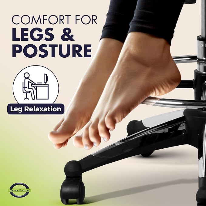 OfficeFactor 300 Lbs Tall Drafting Chair with Adjustable Foot Ring & Flip-Up Arms – Ergonomic Standing Desk Chair, Breathable Mesh Office Chair for Tall Desks, Counter Height & Reception(Black)