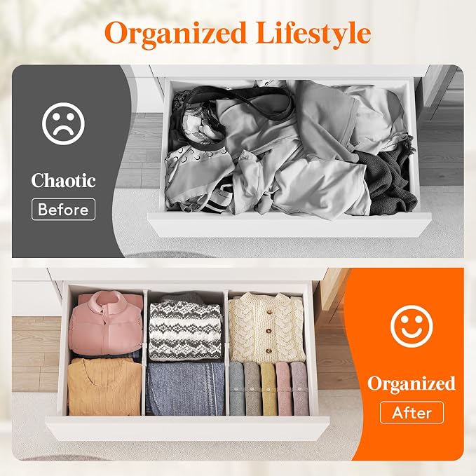 Lifewit 8" Tall 8 Pack Drawer Dividers, 13.8"-22.2" Adjustable Deep Drawer Organizer Clothes, Expandable White Plastic Separators for Dresser, Kitchen, Cabinet, Closet, Office Organization & Storage