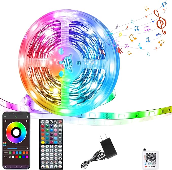 GANZQH Led Lights for Bedroom 100FT, RGB Led Strip Lights Color Changing Indoor, Music Sync Led Light Strip with Remote & App Control, DIY Fancy Led Lights for Room Decor Ambient Lighting (1 Roll)