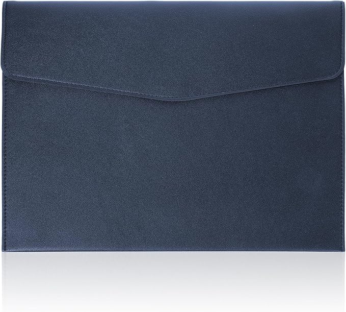 Leather Document Folder, A4 File Document Holder Waterproof Portfolio Envelope PU Leather Folder Case with Snap Button Closure for Letter Size, Travel, Resume, Blue
