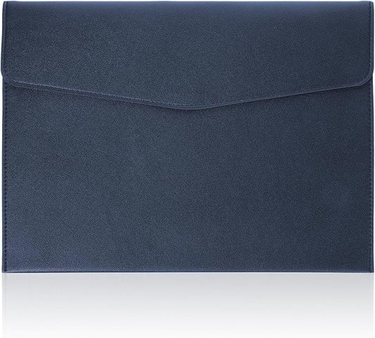 Leather Document Folder, A4 File Document Holder Waterproof Portfolio Envelope PU Leather Folder Case with Snap Button Closure for Letter Size, Travel, Resume, Blue
