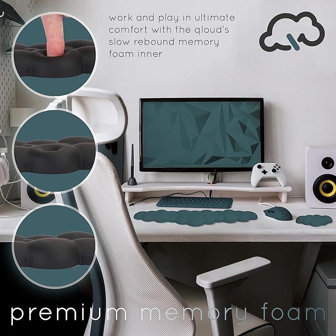Cloud Keyboard Wrist Rest – Create-ables Qloud Cloud Wrist Rest for Computer Keyboard and Mouse, Ergonomic Memory Foam Wrist Pad with Non-Slip Base, Includes Cloud Mouse Pad – Dark Teal