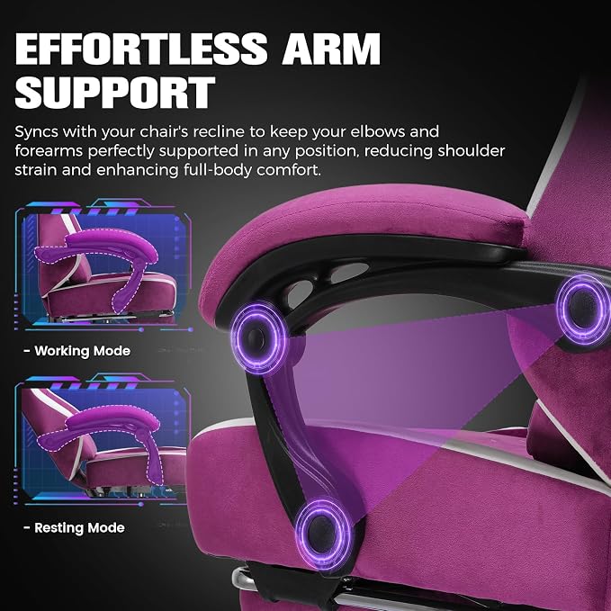 GTPLAYER Big and Tall Gaming Chair 350lbs Heavy Duty Office Chair with Foot Rest, High Back Pocket Spring Ergonomic Computer Chair for Adults, Wide Comfy Seated Cushion with Linkage Armrests, Purple