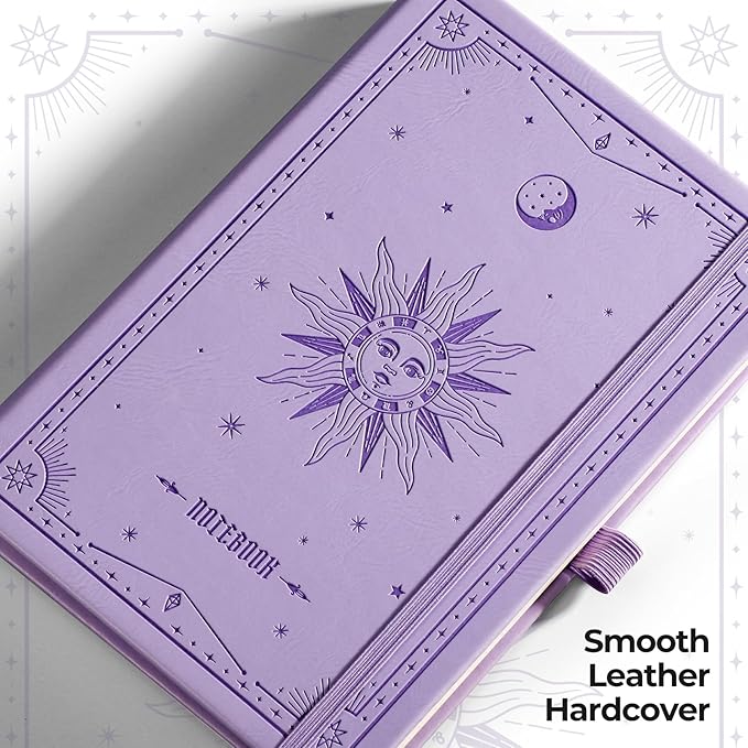 EMSHOI A5 Dotted Notebook Journal, 320 Pages 100gsm Thick Dotted Paper, Hardcover Leather Journal with Pen Holder & Inner Pocket, Dot Grid Notebook for Journaling, 5.75"x8.38", Light Purple