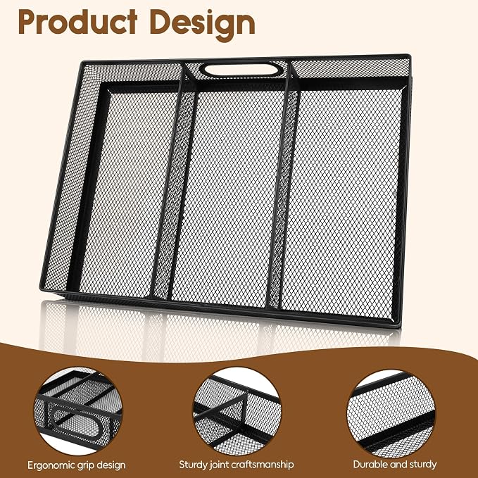 Yummy Sam 2 Pack Metal Mesh Office Desk Drawer Organizer Tray | Anti-Slip, 3 Compartments with Dividers, A4 Paper Large Letter Tray, for Desk, Home, Office Supplies, 12.2X8.8x2.1Inches