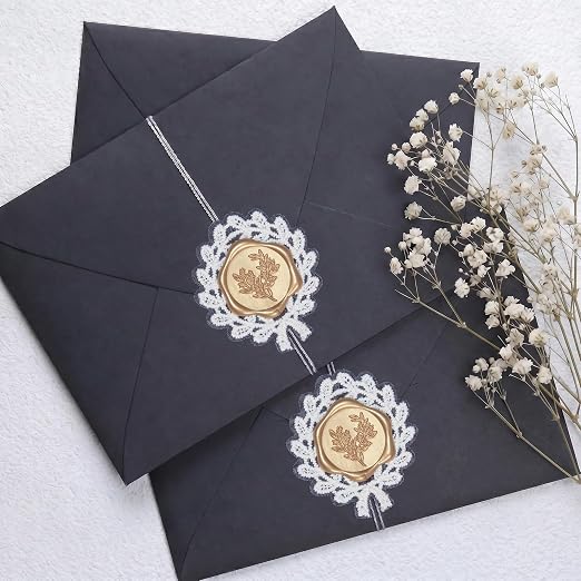 UNIQOOO Wax Seal Stickers with Lace Border- Vintage-Style Eucalyptus Botanical Wedding Invitation Envelope Seals, 50Pcs Self-Adhesive Light Gold Wax Stickers, Perfect for Invitations & Gift Wrapping