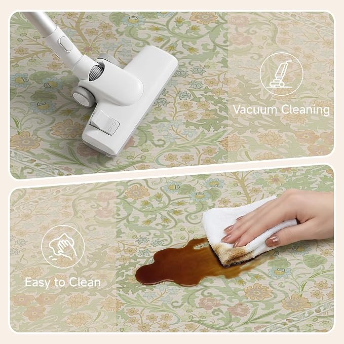 Kitchen Mats for Floor Thick Anti Fatigue Waterproof Vintage Spring Floral Kitchen Rugs 2PCS Cushioned Non Slip Green Comfort Standing Mats for Sink Laundry Office 17.3"×59"+17.3"×30"