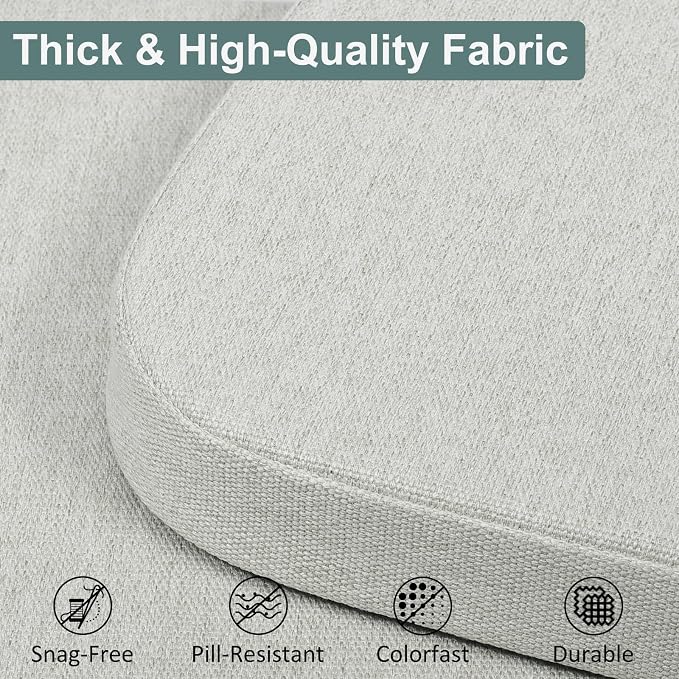 Shinnwa Dining Chair Cushions, Patented Design Molded Memory Foam Kitchen Chair Pad with Ties and Washable Cover, 17" x 16" x 2", Off White