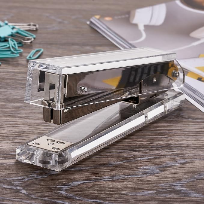 Acrylic Stapler,Clear and Silver-Tone Hardware, Beautiful Desk Accessory for Office Home or School,Takes Standard 24/6 or 26/6 Staples