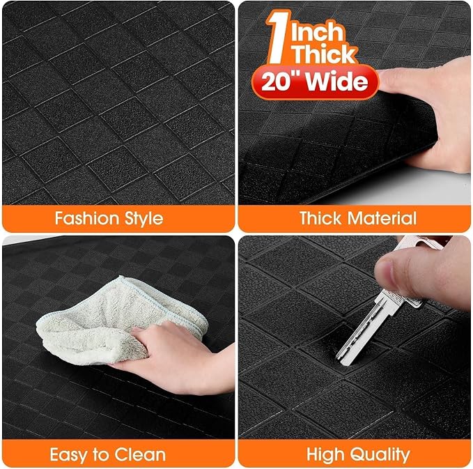 StepRite 1” Thick Kitchen Mats for Floor, Anti Fatigue Kitchen Rugs, Non-Slip,Heavy Duty Water Resistant Kitchen Rug, Standing Desk Mat for Friends, Family, Home, Kitchen, Office(39" x 20",Black)