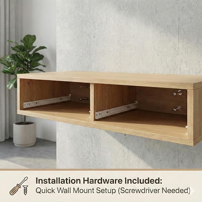 Wall Mounted Floating Vanity Desk with 2 Storage Drawers Modern MDF Makeup Table – 39.4 x 15.7 x 5.9 in (100 x 40 x 15 cm), Space-Saving Dressing Table for Bedroom or Small Spaces (Natural Wood)