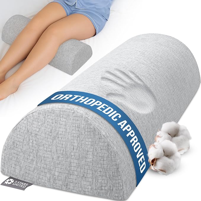 5 STARS UNITED Knee Pillow for Back Sleeping – Large Half Moon Bolster Pillow for Legs, Under Knee Pillow for Sleeping on Back, Memory Foam Leg Pillow for Back Pain, Natural Gray