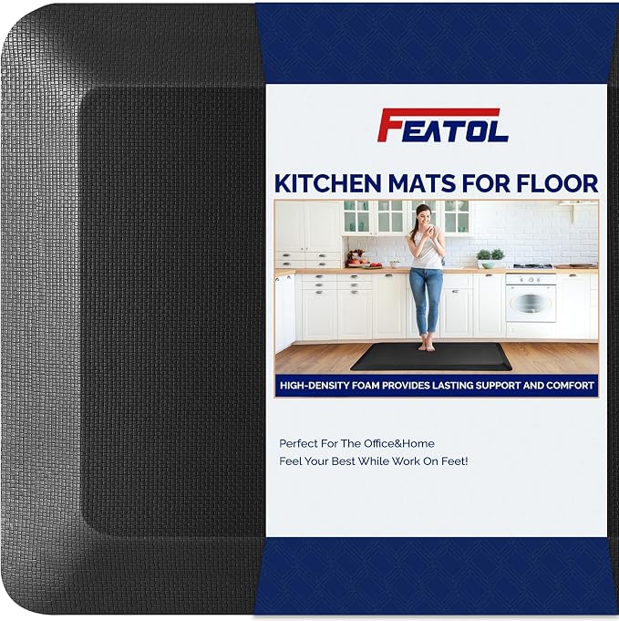 FEATOL Anti Fatigue Mat for Standing, 9/10 Extra Thick Ergonomic Standing Desk Mat, Comfort Memory Foam Standing Mat at Home,Office All Day (17" x 24", Black, 2PC)