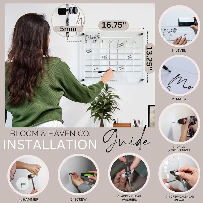 Premium Acrylic Calendar for Wall (16.75” x 13.25” x 1/4”) Acrylic Family Wall Calendar, Clear Calendar for Wall, Calendar Dry Erase Board for Wall, Home, Office, or Family Command Center
