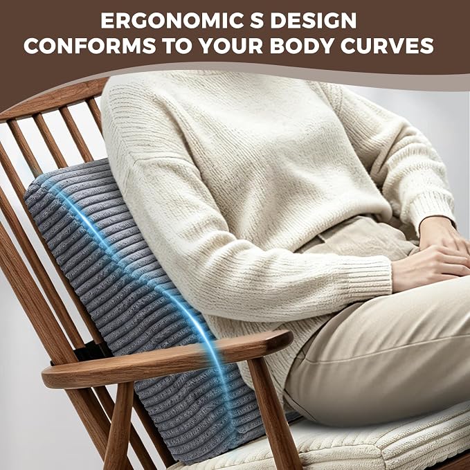 Lumbar Support Pillow for Recliner Chair/Accent Chair/Couch, Large Memory Foam Back Support Cushion for Elderly, Ergonomic Backrest Pillow for Back Rest, Pain Relief, Reading, Washable Cover, Gray